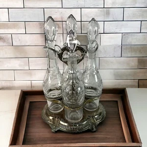 Antikes viktorianisches versilbertes Gewürzset Behälter geätztes Glas Servierer - Bild 1 von 23