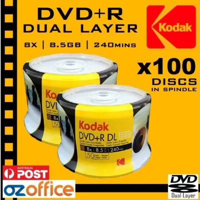 PREMIUM 100 x Kodak DVD+R DL 8.5GB Dual Layer 8X Blank DVD White Printable - Image 1 of 4