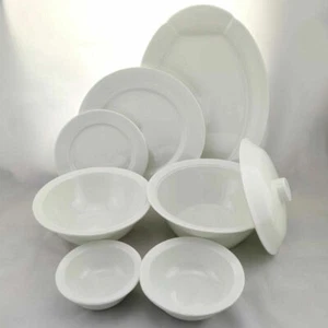 Juego de platos de melamina maciza blancos cuencos tapas platos 100 % doble acristalamiento - Imagen 1 de 19