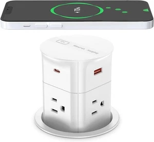 3.15" Pop Up Countertop Outlet with 15W Wireless Charger 4 Outlets 4 USB Ports - Picture 1 of 9