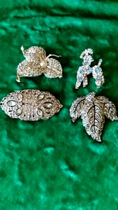 2 Vintage viktorianische Strass Schuhe Clip einzeln und zwei Strass Broschen - Bild 1 von 4