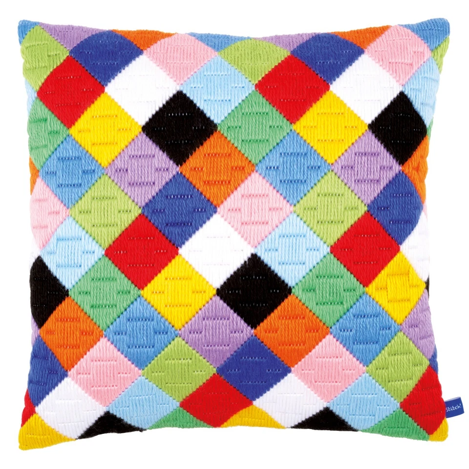 Vervaco ~ Cushion Long Stitch Kit ~ Colourful Diamonds - Image 1 of 1