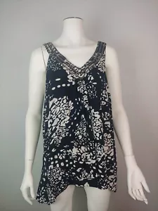 Blusa LANE BRYANT Negro Blanco Cuello en V Plisado Cuentas Lentebrilla Fluida Prendas para el torso sin mangas 18 - Imagen 1 de 7