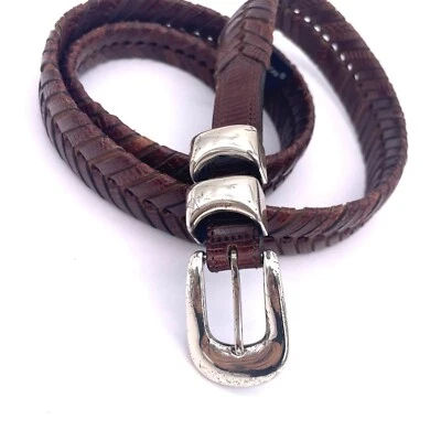 Женские часы Mezlan? Ремень с пряжкой из коричневой кожи плетеный/плетеный от конца до конца размер 46"" - Изображение 1 из 4