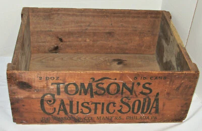 VTG TOMSON'S LYE WOOD/WOODEN SHIPPING ADVERTISING CRATE! LOGO 28x20x10 ANTIQUE! - Image 1 of 4