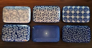 6 platos de ensalada rectangulares de cerámica Selamica de 8 pulgadas, platos azules y blancos - Imagen 1 de 10