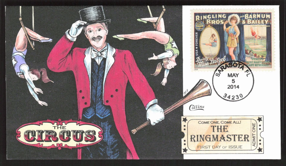 CIRCUS RINGMASTER FDC COLLINS HAND COLORED COVER RINGLING BROS BARNUM BAILEY - Image 1 of 1