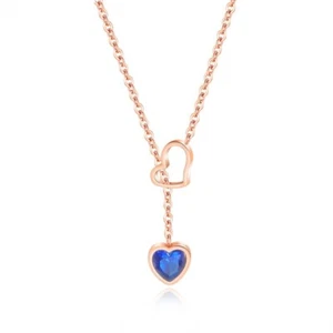 Blue CZ Love Heart Pendant Women Stainless Steel Rose Gold/Silver Chain Necklace - Picture 1 of 13