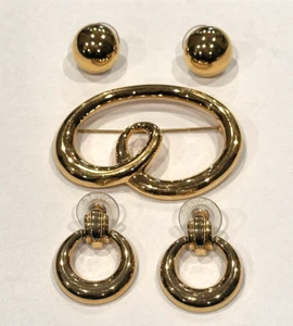 MONET MODERNISTA ORO BROCHE CÚPULA BOTÓN Y ALDABAJOS POSTE PENDIENTE Conjunto Lote UE - Imagen 1 de 7