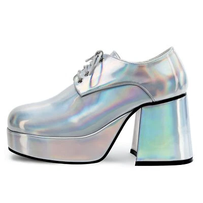 PLEASER Scarpe con plateau uomo argento - funky argento anni 70 scarpe alte