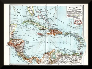 Westindien u. Zentralamerika +Hist.Landkarte 1895+ Karibik,Panamakanal,Nicaragua - Bild 1 von 3