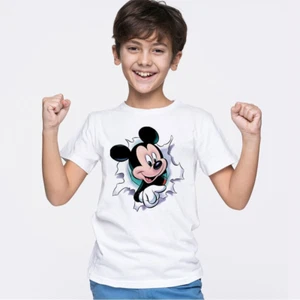 Boys Girls Kids T-shirt Mickey Printed Child Short Sleeve White Tops Tee - Picture 1 of 3