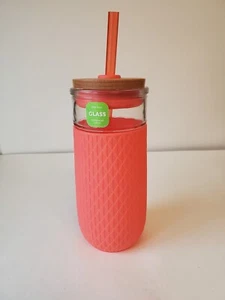 Ello Devon Glass Tumbler OrangSilicone 18 oz Water Bottle BPA Free With Straw - Picture 1 of 4