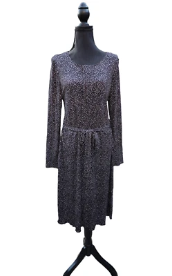 Tory Burch Womens Sz XL Long Sleeve Dress Black Purple Leopard Print - Image 1 of 4