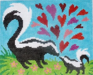 Mom and Baby Skunk Hand Painted Needlepoint Canvas - Picture 1 of 1