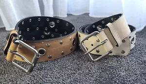 NOW Velvet Style Belt PVC Round Studs, XL, Waist size 92-102cm (Cream & Tan) - Picture 1 of 13