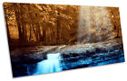 Forest Waterfall Autumn Sun Rays PANORAMIC CANVAS WALL ART Box Frame