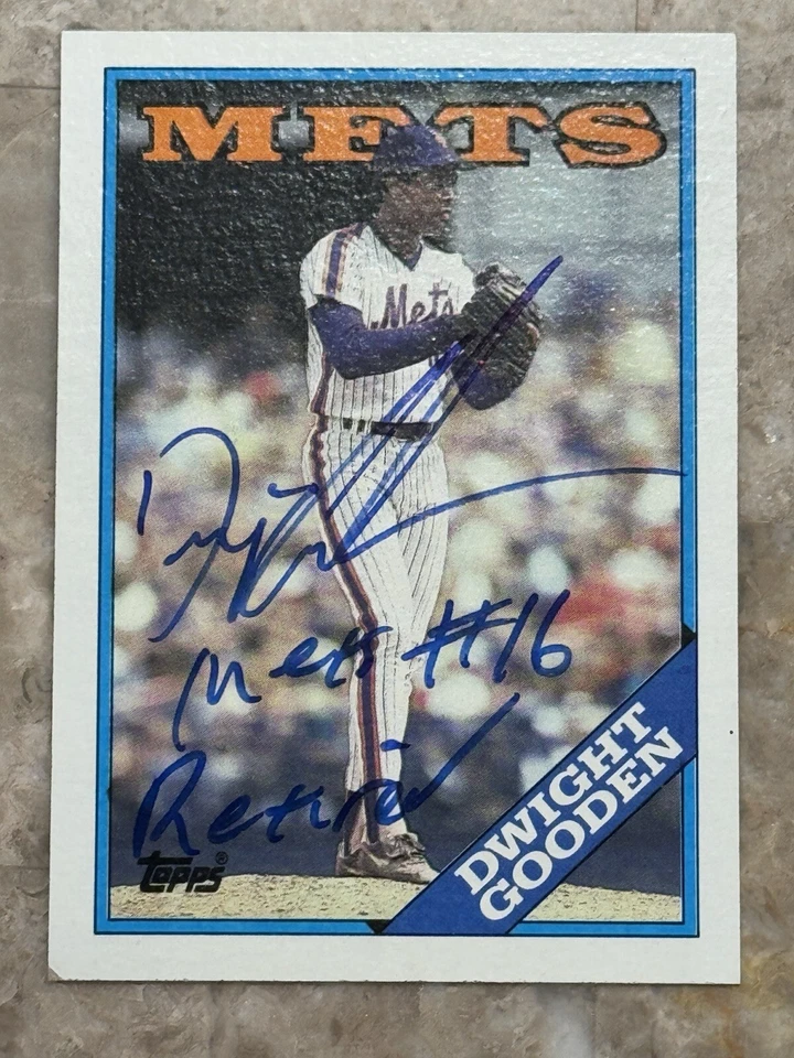 Tarjeta Topps 1988 firmada por Dwight Doc Gooden con inscripción “Mets #16 retirada” Foto 1 de 1