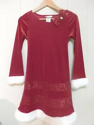Bonnie Jean Girls Sz 12 Red Christmas Holiday Dress w/ Bow & Fur Trim - Image 1 of 4