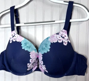 Cacique Women BOOST PLUNGE BRA 44B Blue Pink Floral Smooth Lane Bryant Wire NEW - Picture 1 of 6