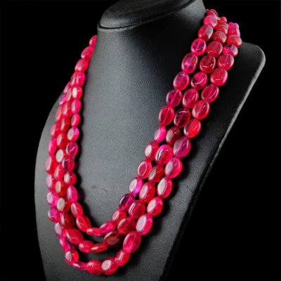 815.50 Cts Earth Mined ENHANCED Ruby Oval Shape Beads Handmade Necklace (DG) - Image 1 of 3
