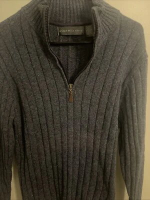 Suéter Oscar De La Renta 1/4 Cremallera Azul/Gris Jaspeado Talla L Cuello Chal Grande Foto 1 de 4