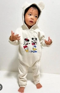 Gap x Disney Baby Romper Mickey Mouse Cream 6 - 12 months Hood Ears Warm - Picture 1 of 8