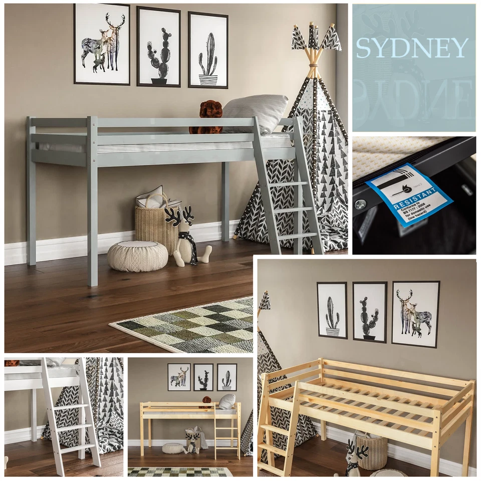 Kids Bunk Bed Mid Sleeper Wooden Cabin Bed With Ladder Memory Foam Mattress - Image 1 of 1