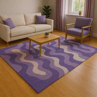 Hand Tufted Wool Rug: Purple Wave Abstract Design - Image 1 of 4