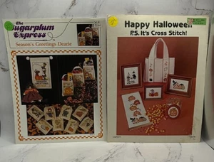 VTG Halloween Themed Cross Stitch Pattern Leaflets Lot of 2 - Picture 1 of 3