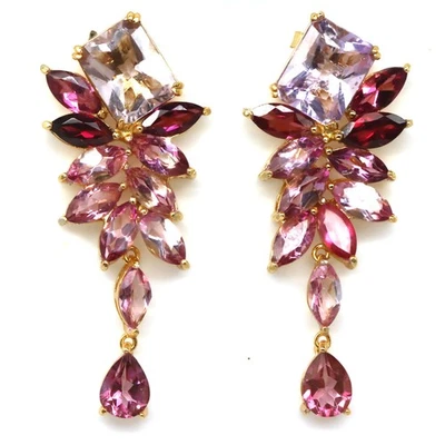 Hecho a mano tailandés 9 x 11 mm. Pendientes de amatista rosa, rodolita y topacio rosa Foto 1 de 4