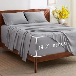 Bedsure Deep Pocket Full Size Bed Sheets Set Fits Mattresses Up to 21 Thick Grey - Picture 1 of 8