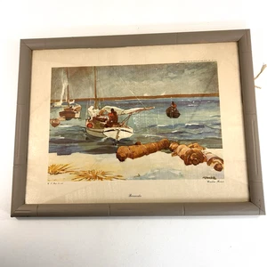 Vintage Winslow Homer Signed Framed Matted Art Print Bermuda 1947 no 419 Boats - Picture 1 of 14