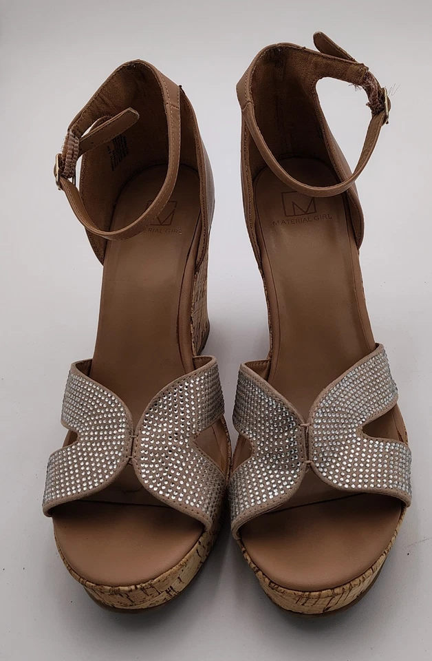 Sandalias de cuña Material Girl Bretta2 Nude Bling con correa al tobillo para mujer talla 8,5 M EE. UU. Foto 1 de 4