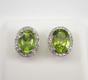 Weißgold Peridot und Diamant Heiligenschein Ohrstecker August Edelstein Geschenk - Bild 1 von 5