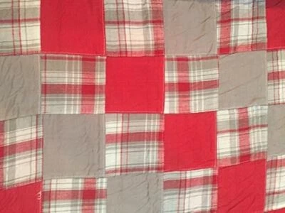 Red and Gray Plaid Madras Plaid Square Patches Christmas Plaid Boho Fabric - Image 1 of 4