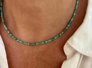 3mm Small Tiny Arizona Turquoise & Silver or Yellow Gold Fill Heishi Necklace - Picture 1 of 10