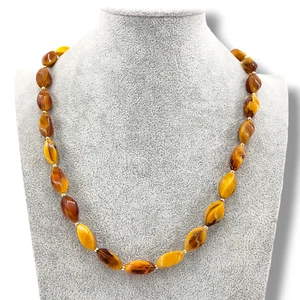 Vintage Honey Milky Root Beer Cognac Swirl Lucite Bead Necklace - Picture 1 of 13