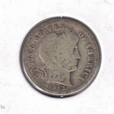 1913 Philadelphia Barber Circulated Dime 10 Cents Silver Coin! (#2) - Image 1 of 2