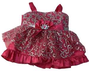 Build-A-Bear Dark Pink & Silver Glitter Princess Dress Satin Mesh Crown Bow BABW - Picture 1 of 4