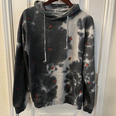 Eighty Eight Brand Tie-Dye Gray w/ Red Embroidered Hoodie Roses Size Medium - Image 1 of 4