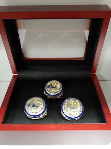 Golden State Warriors - 2017 Championship 3 Ring Set With Wooden Display Box Cover