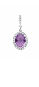 9ct Oro Blanco Amatista y Diamante de Colgante - Imagen 1 de 1