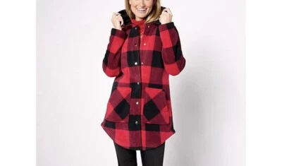 Denim & Co. Petite polar unido con abrigo Sherpa con bolsillos A627208 rojo PXL Foto 1 de 4