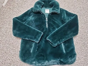 Abercrombie & Fitch Womens Faux Fur Half Zip Pullover Jacket Size M Dark Green - Picture 1 of 16