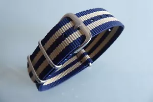 20 mm Uhrband blau-beige-blau-beige-blau Nylon Durchzugsband textil - Bild 1 von 5