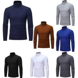 Men's Mock Turtleneck T-Shirts Solid Color Long Sleeve Pullover Basic Undershirt - Picture 1 of 40
