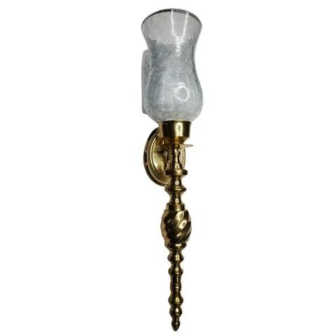 vintage solid brass wall  candle sconce with crackle glass hurricane globe 22" Cover