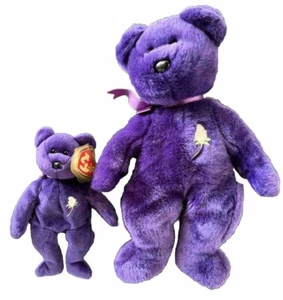 Lot of 2 Ty Retired Beanie Baby Princess Diana Bear 1997 & 13" Diana Bear 1998 - Picture 1 of 7