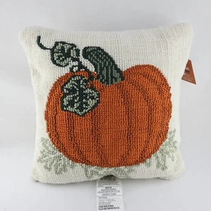 New 16" Fall Throw Pillow Orange Pumpkin Ivory Knit Loop Decor Sqaure Classic - Picture 1 of 4
